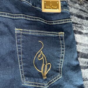 Dark Blue Jeans with Gold Embroidery